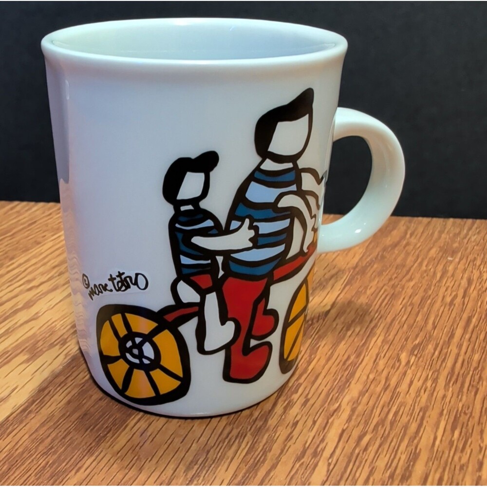 Marc Tetro Father & Son Riding a Bike Hand Made Pottery Canada Artist Coffee/Tea